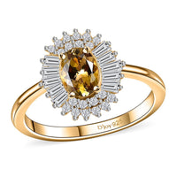 Golden Tanzanite, White Zircon Ring in 18K Vermeil YG Over Sterling Silver (Size 7.0) 1.65 ctw