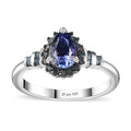 Peacock Tanzanite, Blue Diamond (IR) (0.20 cts) Ring in Rhodium Over Sterling Silver (Size 6.0) 0.90 ctw - Sticky add to cart bar