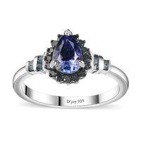 Peacock Tanzanite, Blue Diamond (IR) (0.20 cts) Ring in Rhodium Over Sterling Silver (Size 6.0) 0.90 ctw