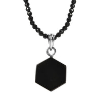 Elite Shungite Pendant with Thai Black Spinel Beaded Necklace (18 Inches) in Rhodium Over Sterling Silver