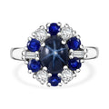Blue Star Sapphire (DF) and Multi Gemstone 4.90 ctw Ring in Platinum Over Sterling Silver - Sticky add to cart bar