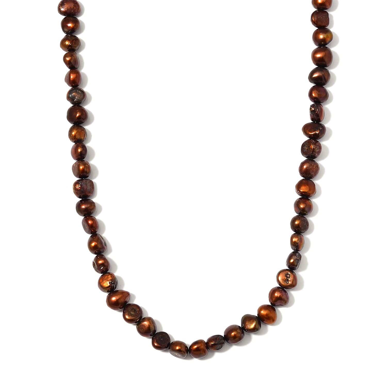 Chocolate Color Freshwater Pearl Necklace 20 Inches in Silvertone