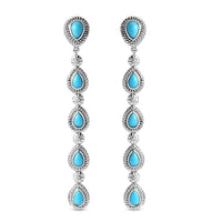 Sleeping Beauty Turquoise Dangling Earrings in Rhodium Over Sterling Silver 4.60 ctw
