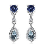 Santa Maria Aquamarine and Multi Gemstone Drop Earrings in Rhodium Over Sterling Silver 1.15 ctw