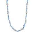 White Freshwater Pearl and Aquamarine Chips Necklace 20 Inches in Stainless Steel 90.00 ctw - Sticky add to cart bar