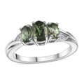 Premium Natural Green Apatite, White Zircon Ring in Rhodium Over Sterling Silver (Size 10.0) 1.00 ctw - Sticky add to cart bar