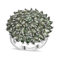 Premium Natural Green Apatite Floral Ring in Rhodium Over Sterling Silver (Size 10.0) 6.63 ctw