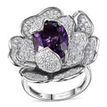 Rose De France Amethyst, White Zircon Floral Ring in Rhodium Over Sterling Silver (Size 10.0) 8.50 ctw - Sticky add to cart bar