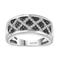 GP Royal Art Deco Collection Black Diamond (IR), Diamond Ring in Rhodium Over Sterling Silver (Size 10.0) 0.50 ctw