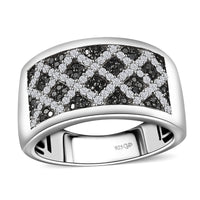 GP Royal Art Deco Collection Black Diamond (IR), Diamond Men's Ring in Rhodium Over Sterling Silver (Size 10.0) 0.75 ctw