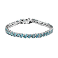 TLV Madagascar Paraiba Apatite, White Zircon Bracelet in Platinum Over Sterling Silver (6.50 In) 11.10 ctw