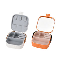 Set of 2pcs, Green and Gray Travel Jewelry Box with Faux Leather Handle (3.93"x3.93"x1.57")