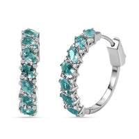 Betroka Blue Apatite and White Zircon Hoop Earrings in Platinum Over Sterling Silver 3.75 ctw