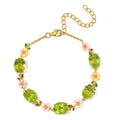Hebei Peridot and Multi Color Mother of Pearl Carved Enameled Floral Bracelet in 18K Vermeil Yellow Gold Over Sterling Silver (6.50-8.50In) 14.20 ctw - Sticky add to cart bar