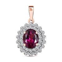 Certified & Appraised Luxoro 10K Rose Gold AAA Radiant Ember Garnet and G-H I2 Diamond Floral Pendant 3.30 ctw