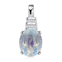 Luxoro 10K White Gold AAAA Moon Glow Moonstone and G-H I2 Diamond Pendant 2.35 ctw