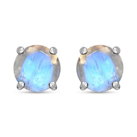 Luxoro 10K White Gold AAAA Moon Glow Moonstone Solitaire Stud Earrings 1.75 ctw