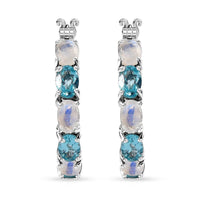 Moon Glow Moonstone and Betroka Blue Apatite Hoop Earrings in Rhodium Over Sterling Silver 5.40 ctw