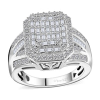 TLV Diamond Cluster Ring in Rhodium Over Sterling Silver (Size 10.0) 1.00 ctw