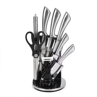 9PCS, Multi-Purpose Kitchen Knife Set with 360-Degree Rotating Acrylic Stand