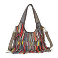 Chaos By Elsie Multi Color Genuine Leather Fringe Hobo Bag (14.5"x4.9"x12.2") with Detachable Shoulder Strap - Sticky add to cart bar