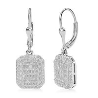 Diamond 1.00 ctw Lever Back Earrings in Rhodium Over Sterling Silver