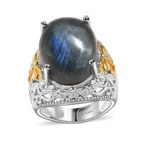 Karis Malagasy Labradorite Solitaire Ring in 18K YG Plated and Platinum Bond (Size 10.0) 12.75 ctw