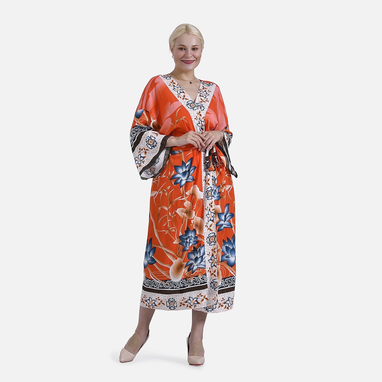 Peacock Printed Long Kimono Bust