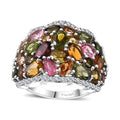 Multi-Tourmaline, White Zircon Ring in Platinum Over Sterling Silver (Size 7.0) 9.00 ctw - Sticky add to cart bar