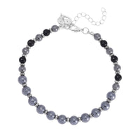 Terahertz and Shungite Beaded Anklet with Heart Charm in Stainless Steel (9.50-11.50In) 75.00 ctw