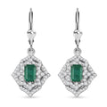 Premium Kagem Zambian Emerald and White Zircon Lever Back Earrings in Rhodium Over Sterling Silver 2.15 ctw - Sticky add to cart bar