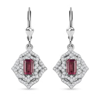 Premium Kagem Zambian Emerald and White Zircon Lever Back Earrings in Rhodium Over Sterling Silver 2.15 ctw