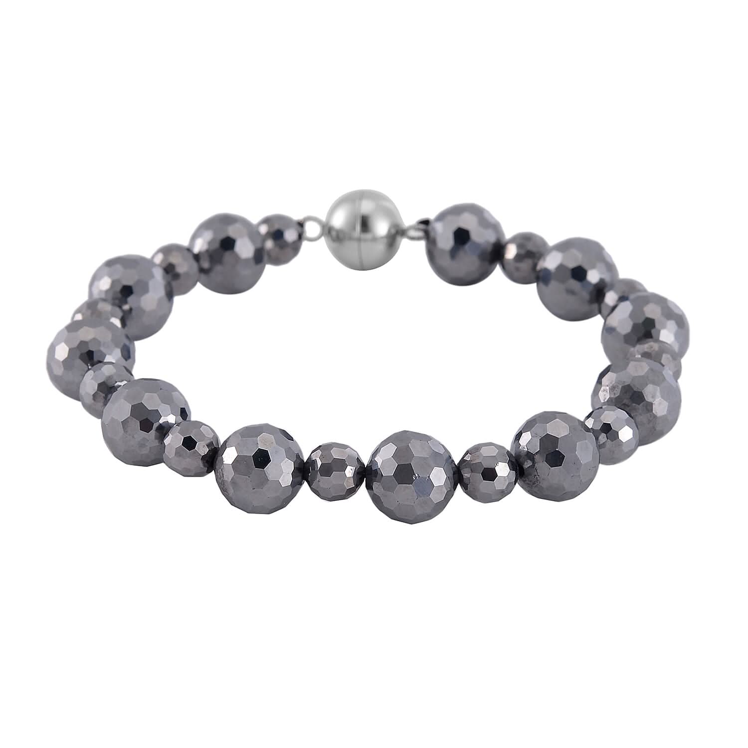 Terahertz Beaded Stretch Bracelet with Magnetic Lock in Stainless Steel (8.00 In) 95.00 ctw
