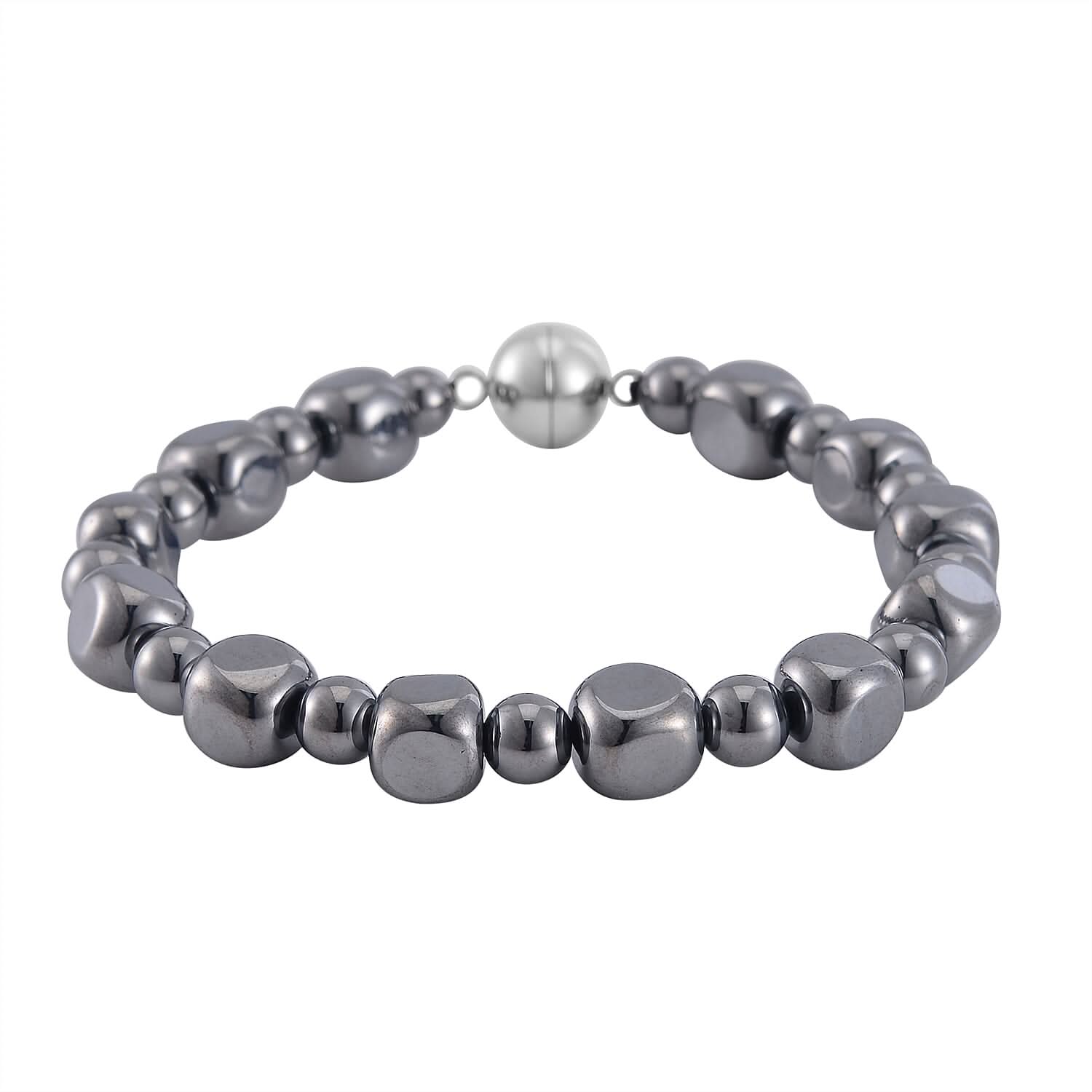 Terahertz Cushion and Round Beaded Stretch Bracelet with Magnetic Lock in Stainless Steel (8.00 In) 92.00 ctw