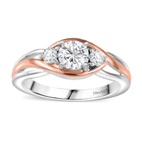 Moissanite 3 Stone Ring in 18K Vermeil RG and Rhodium Over Sterling Silver (Size 5.0) 0.55 ctw