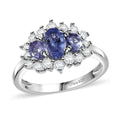 Premium Tanzanite, White Zircon Ring in Rhodium Over Sterling Silver (Size 5.0) 1.30 ctw - Sticky add to cart bar
