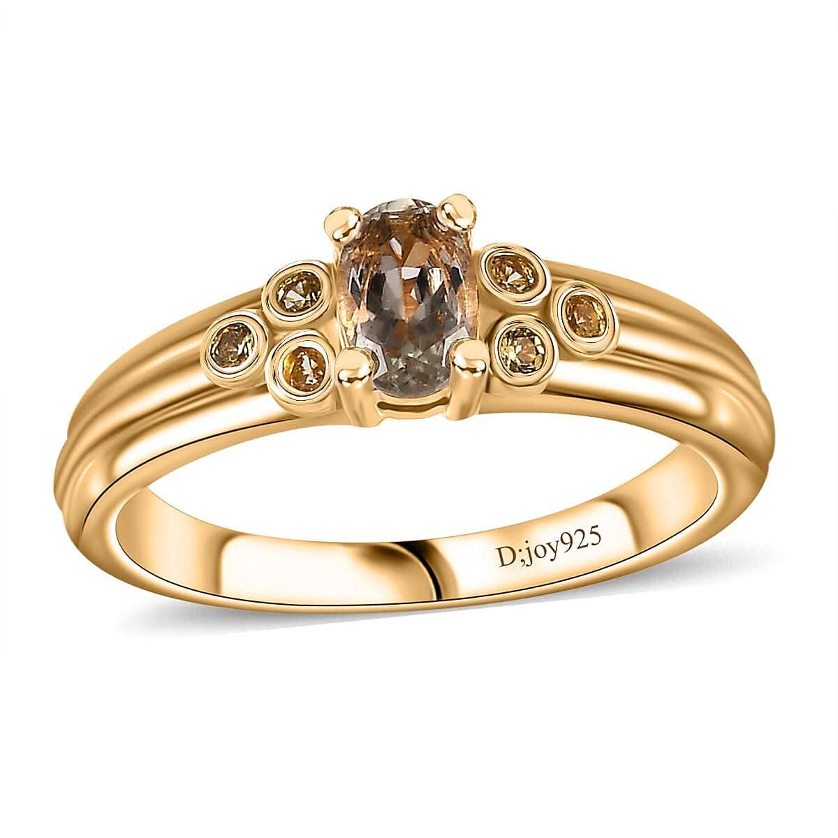 AAA Turkizite, Yellow Sapphire Ring in 18K Vermeil YG Over Sterling Silver (Size 5.0) 0.65 ctw