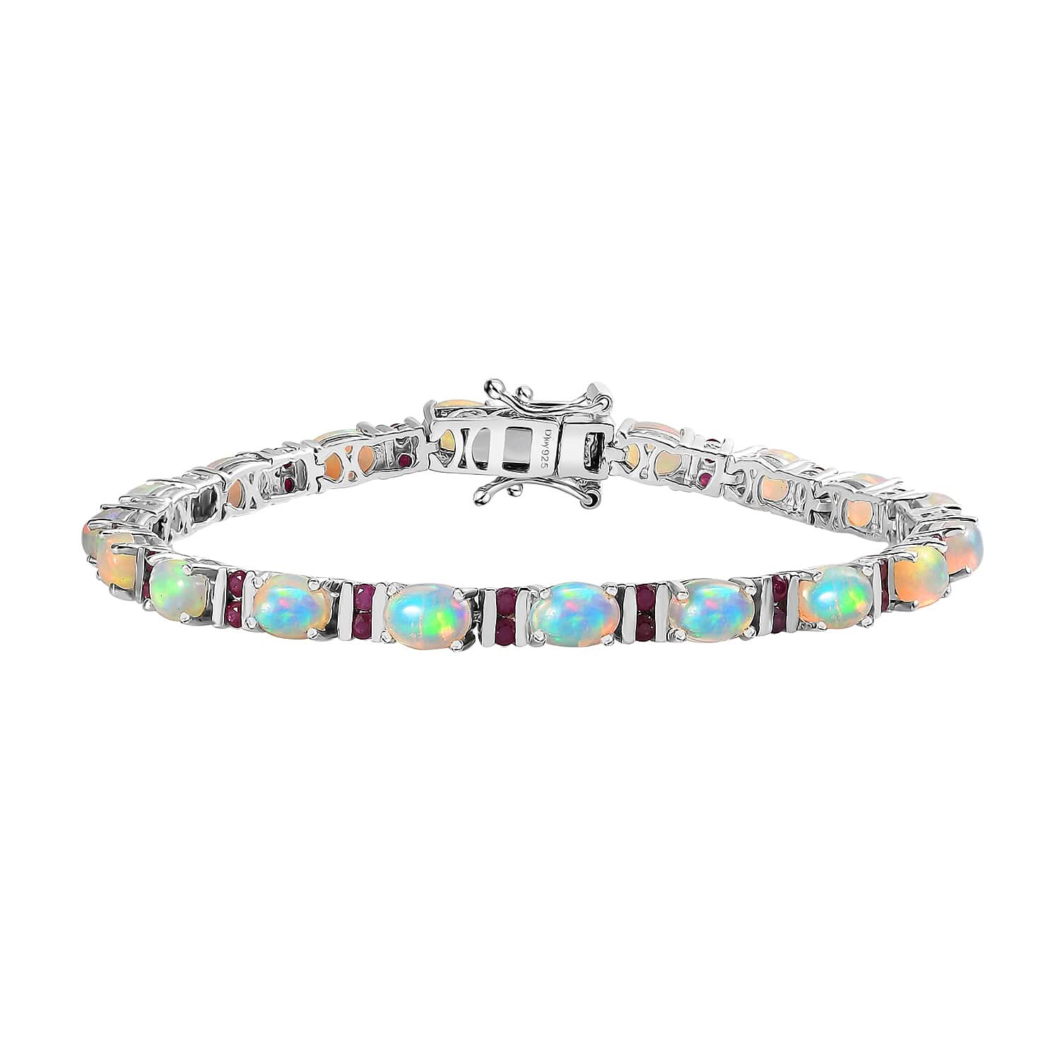 Premium Ethiopian Welo Opal, Niassa Ruby (FF) Bracelet in Platinum Over Sterling Silver (6.50 In) 7.20 ctw