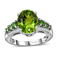 Peridot, Multi Gemstone Ring in Rhodium Over Sterling Silver (Size 6.0) 4.50 ctw