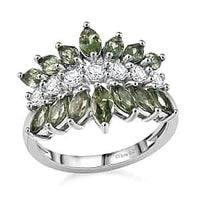 Premium Natural Green Apatite, Moissanite Ring in Rhodium Over Sterling Silver (Size 5.0) 3.00 ctw