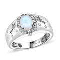 Moon Glow Moonstone, White Zircon Celestial Men's Ring in Rhodium Over Sterling Silver (Size 9.0) 1.40 ctw - Sticky add to cart bar