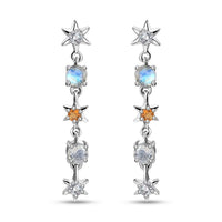 Moon Glow Moonstone and Multi Gemstone Celestial Earrings in Rhodium Over Sterling Silver 1.50 ctw