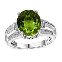 Epic Deal Peridot, Moissanite Ring in Rhodium Over Sterling Silver (Size 6.0) 5.25 ctw