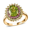 Peridot and Orissa Rhodolite Garnet Sunburst Ring in 18K Vermeil Yellow Gold Over Sterling Silver 3.90 ctw - Sticky add to cart bar