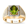 Peridot and Moissanite Men's Ring in 18K Vermeil Yellow Gold Over Sterling Silver (Size 10.0) 3.15 ctw - Sticky add to cart bar