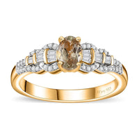 AAA Turkizite, Diamond (0.20 cts) Ring in 18K Vermeil YG Over Sterling Silver (Size 7.0) 0.75 ctw