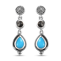 D'Joy Artisan Crafted Sleeping Beauty Turquoise and White Buffalo Dangling Earrings in Sterling Silver 2.00 ctw