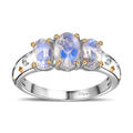 Moon Glow Moonstone, White Zircon Moon and Star Ring in 18K Vermeil YG and Rhodium Over Sterling Silver 1.60 ctw - Sticky add to cart bar