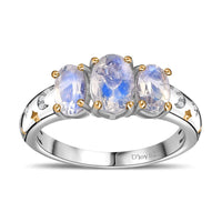 Moon Glow Moonstone, White Zircon Moon and Star Ring in 18K Vermeil YG and Rhodium Over Sterling Silver 1.60 ctw