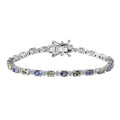 Brazilian Mint Garnet, Multi Gemstone Art Deco Bracelet in Rhodium Over Sterling Silver (6.50 In) (Del. in 10-12 Days) 4.65 ctw - Sticky add to cart bar